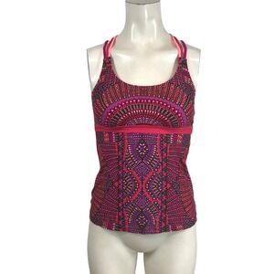 Prana Womens XS Pink Purple Mandala Geometric Strappy Back Tankini Swim Top